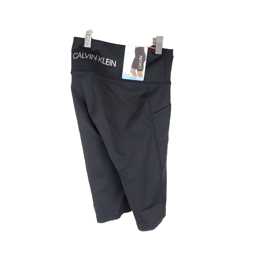 NWT Calvin Klein Wmns SBlack White Logo High Waist Biker Shorts - Picture 4 of 6